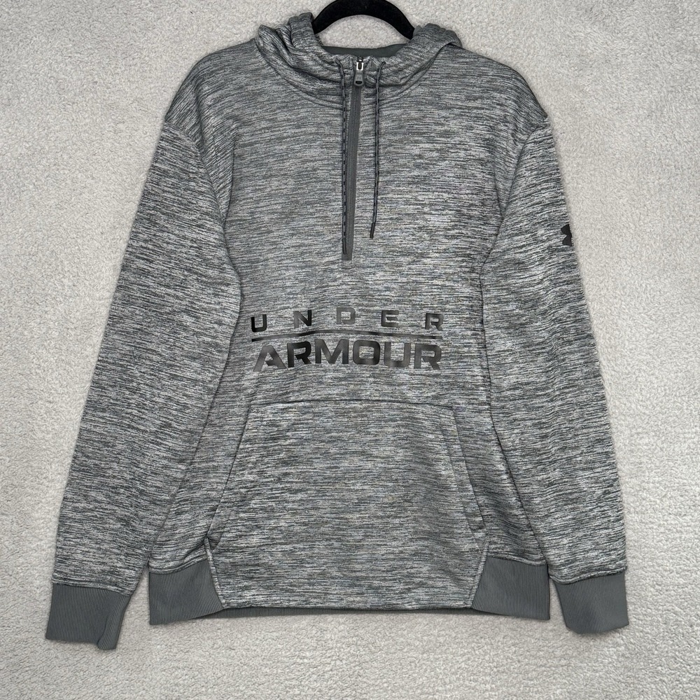 Under Armour ColdGear Mens Grey Space Dye Quarter Zip Hoodie Large Logo Loose